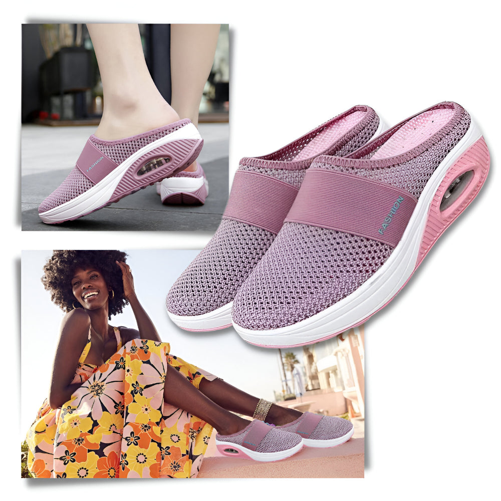 Scarpe da donna con suola ammortizzata in rete per camminata senza lacci