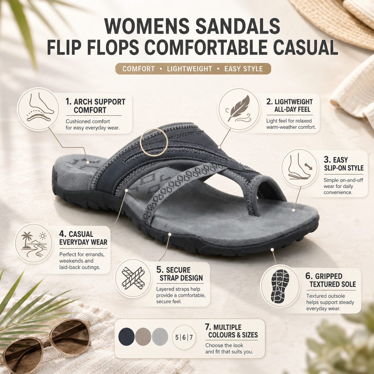 Womens Sandals Flip Flops Comfortable Casual