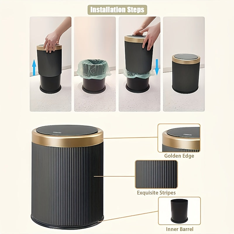 Luxury Oval Trash Can | Press-Top Waste Bin with Dual Inner Bucket