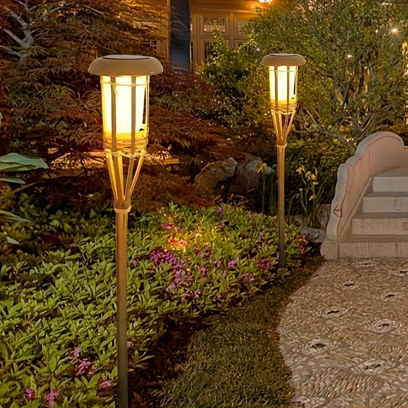 Solar Bamboo Flame Lights (2-Pack) | 12-LED Outdoor Solar Garden Lanterns