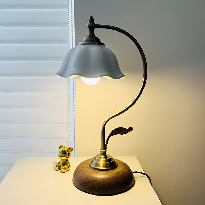 Vintage Goose Neck Table Lamp | Antique Brass USB Bedside Light