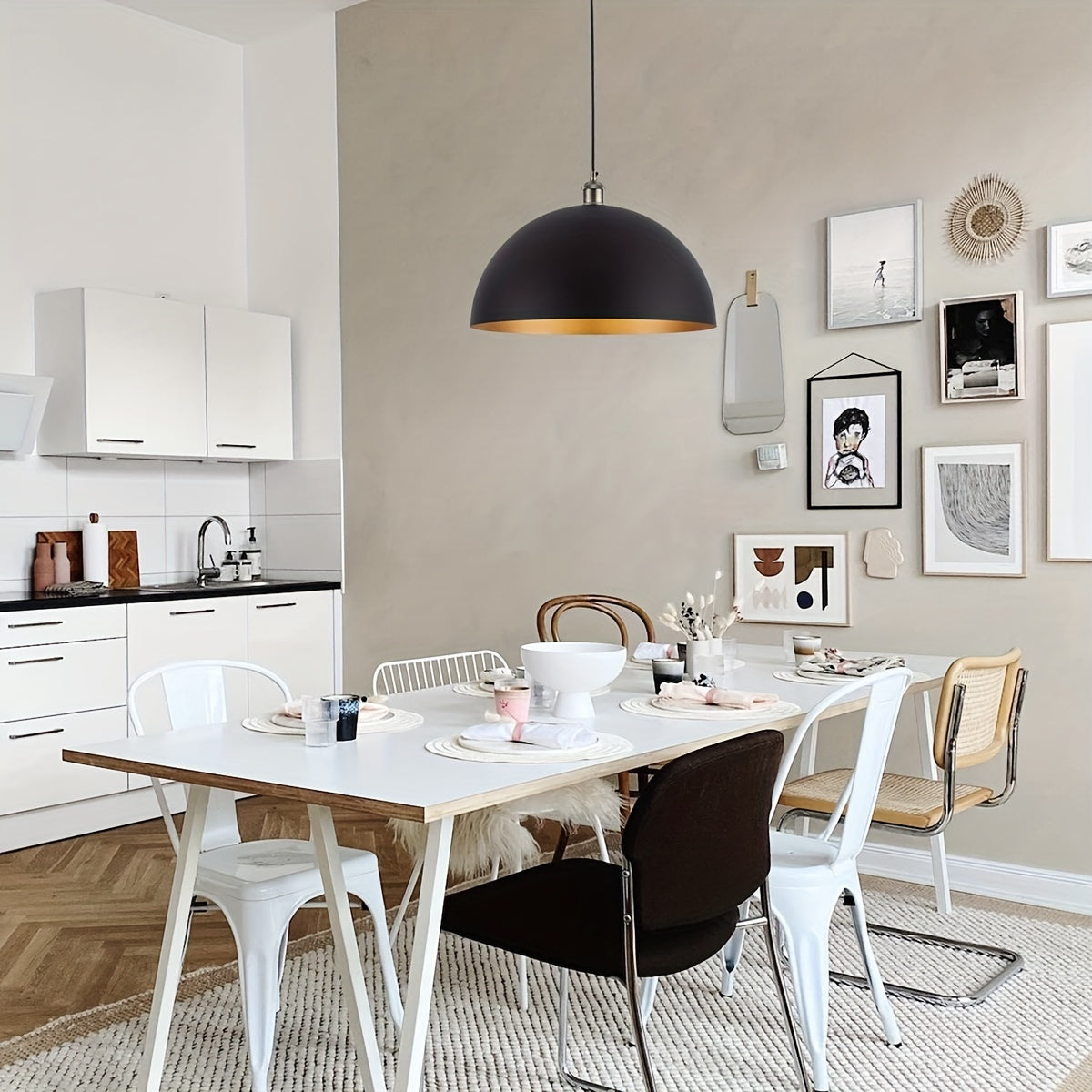 Vintage Industrial Dome Pendant Light | Black & Gold Iron Shade