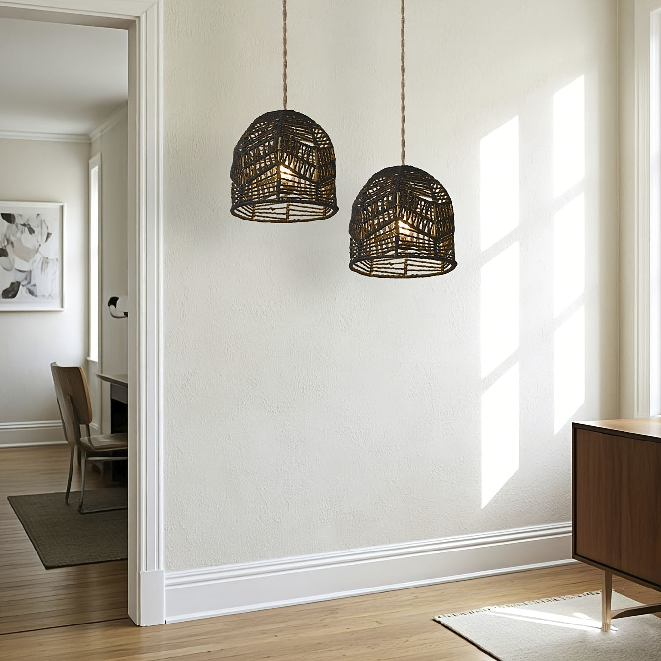 Handwoven Rope Pendant Shade | Rustic Farmhouse Chandelier Design