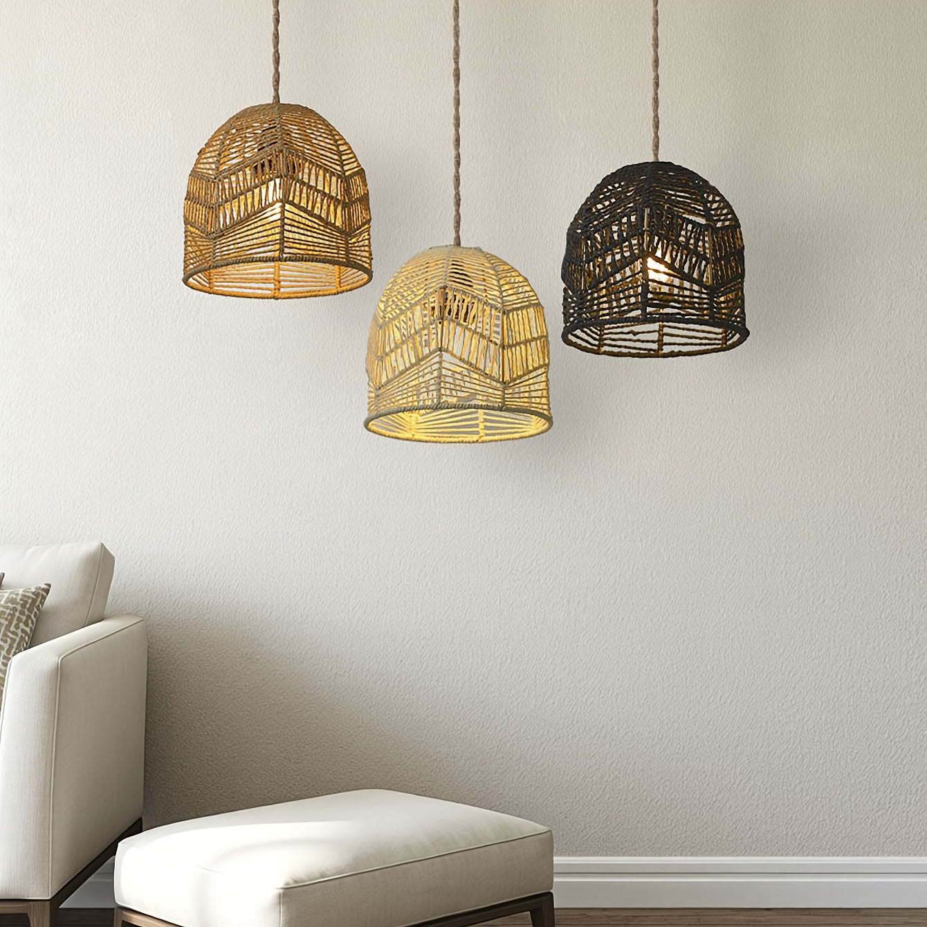 Handwoven Rope Pendant Shade | Rustic Farmhouse Chandelier Design