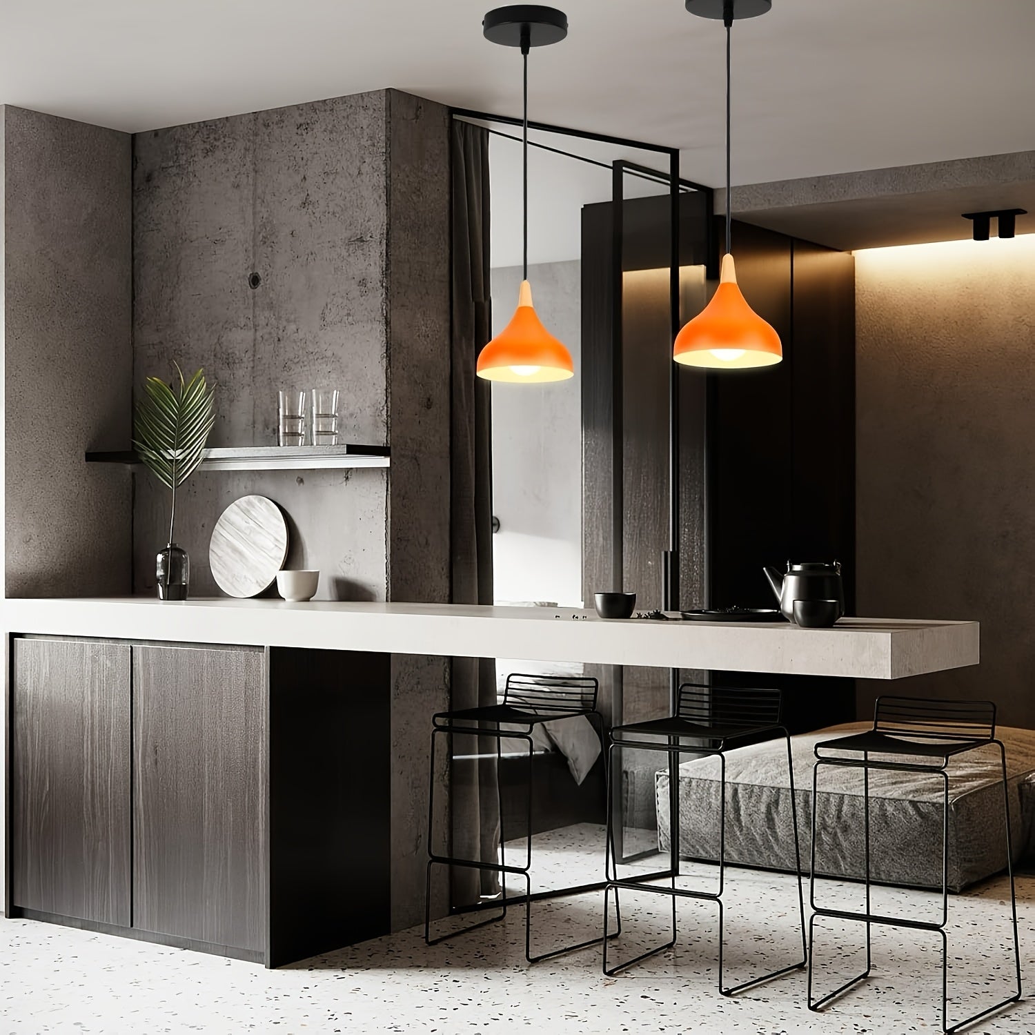 Modern Teardrop Pendant Light | Metal & Wood Hanging Lamp