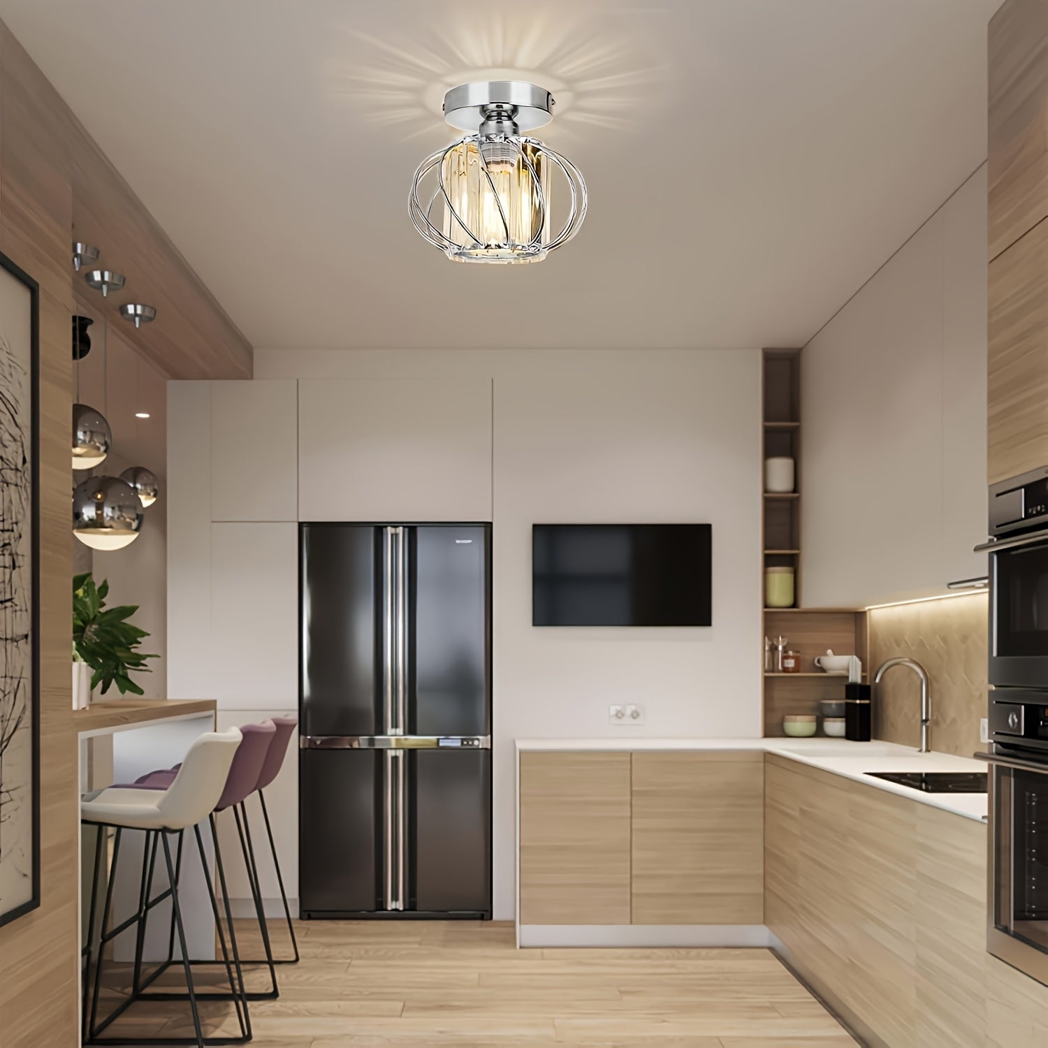 Modern Industrial Cage Ceiling Light | Elegant Semi Flush Mount Fixture