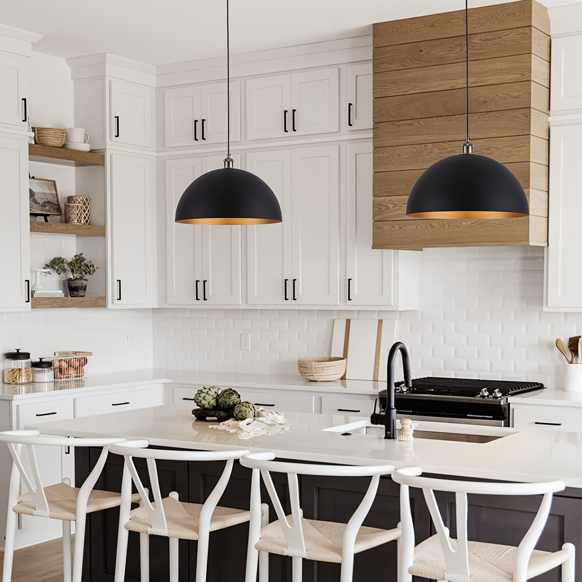 Vintage Industrial Dome Pendant Light | Black & Gold Iron Shade