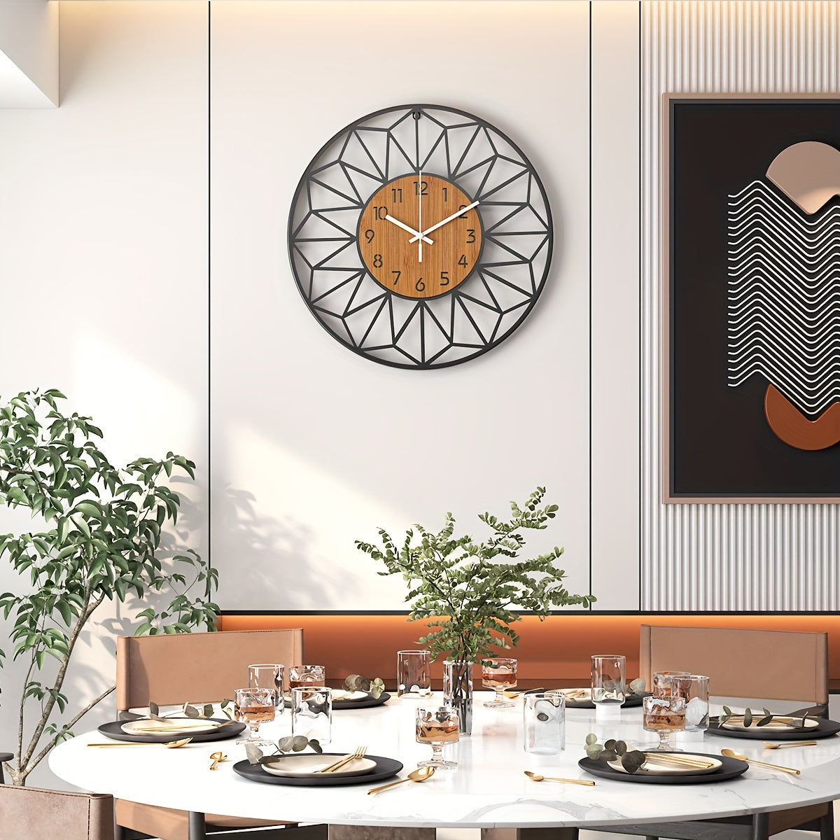 Modern Metal Wall Clock | Wood Grain Centre Design