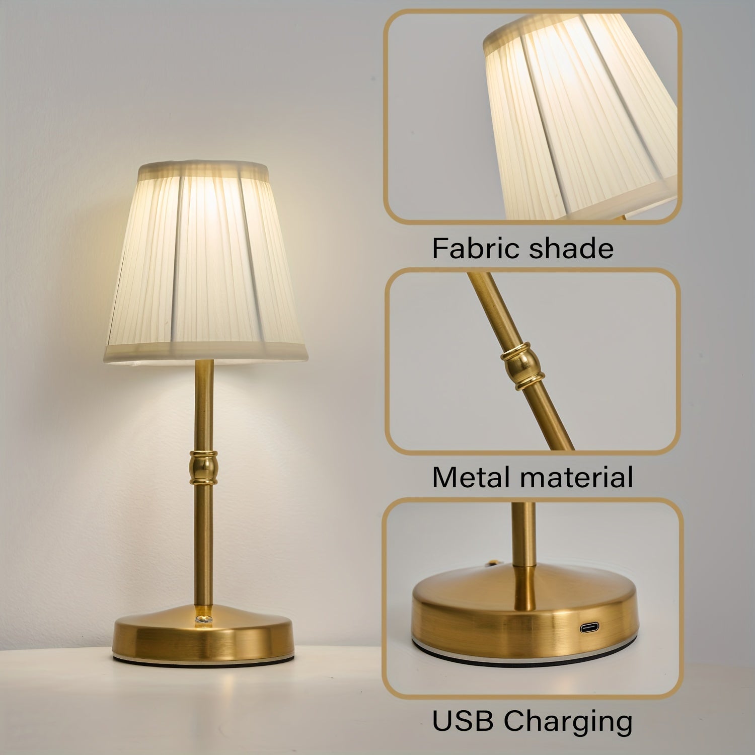 Cordless Antique Brass Table Lamp | Rechargeable Touch LED Light