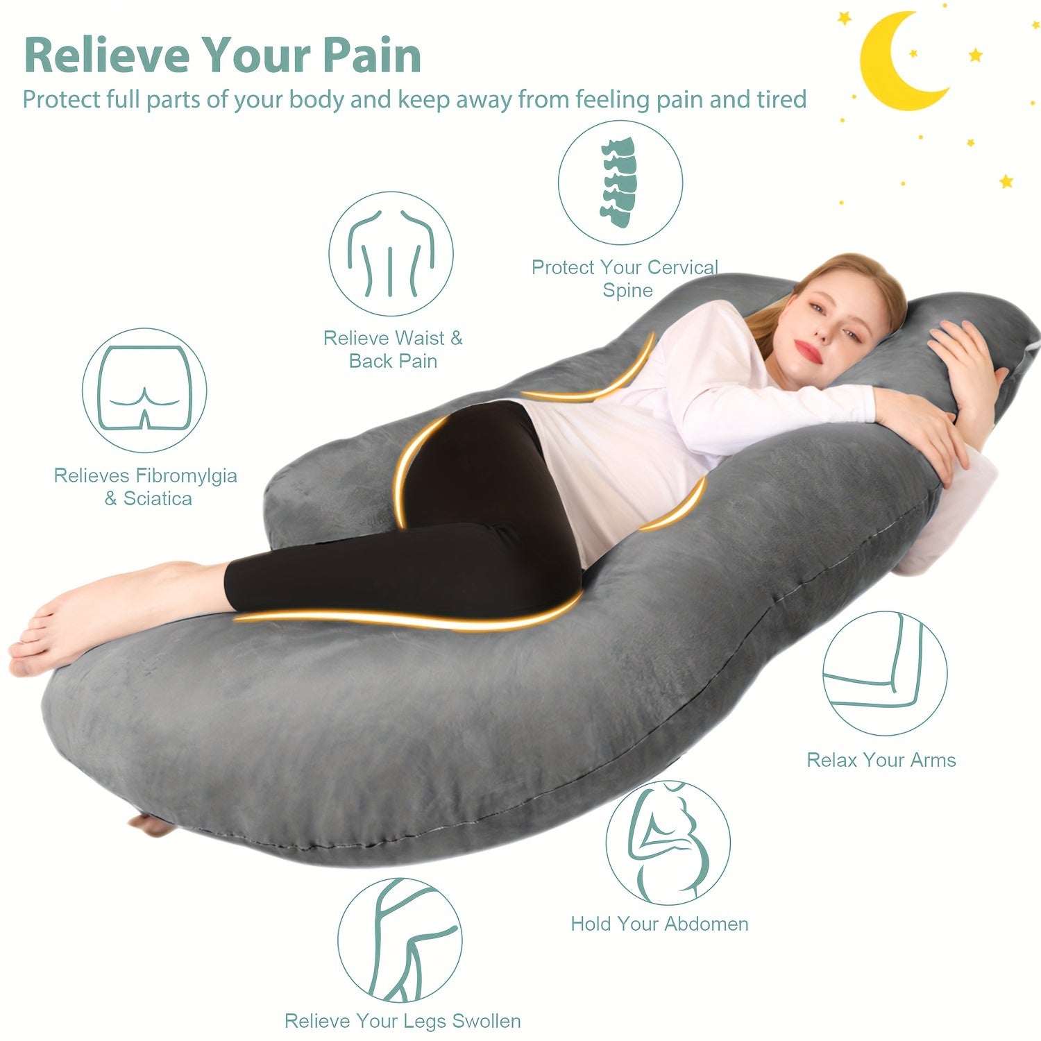 Full Body Pregnancy Pillow | U-Shaped Maternity Pillow with Washable Cover
