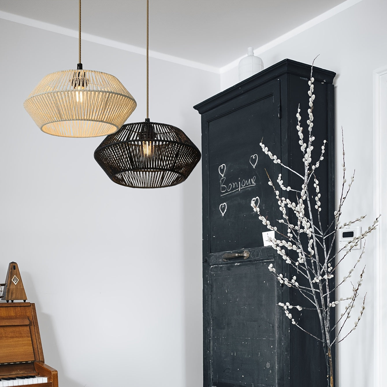 Handwoven Paper Rope Pendant Light Shade | Modern Natural Design