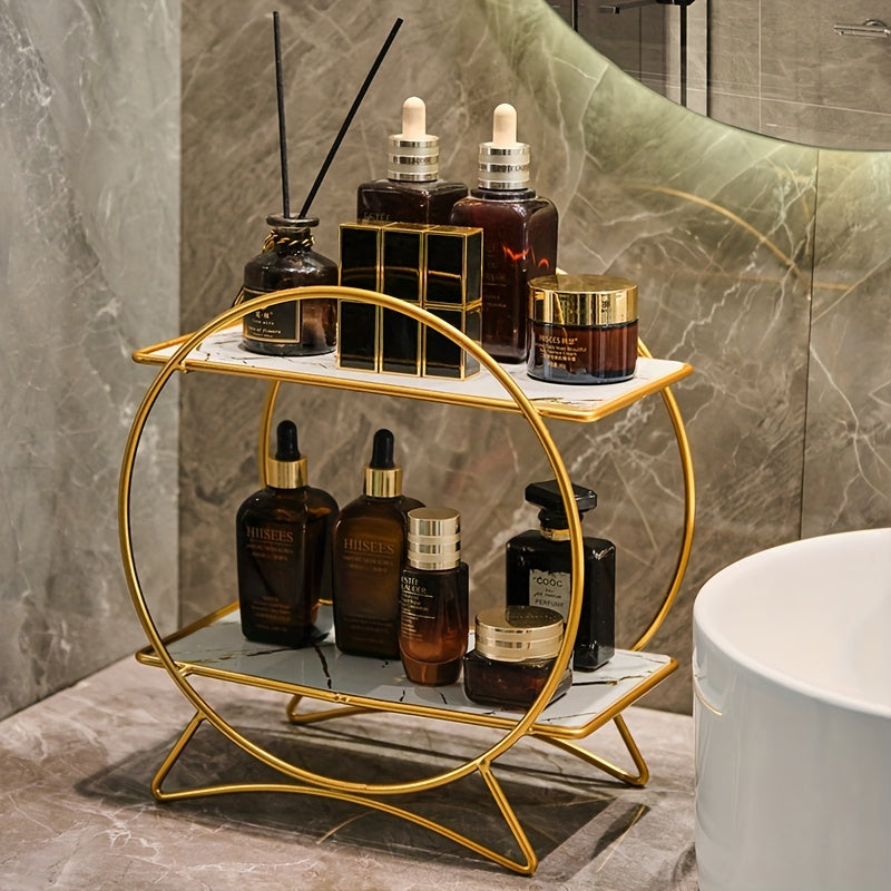 Double-Tiered Bathroom Organiser with Cat Ear Base | Stylish Metal Cosmetic & Skincare Shelf
