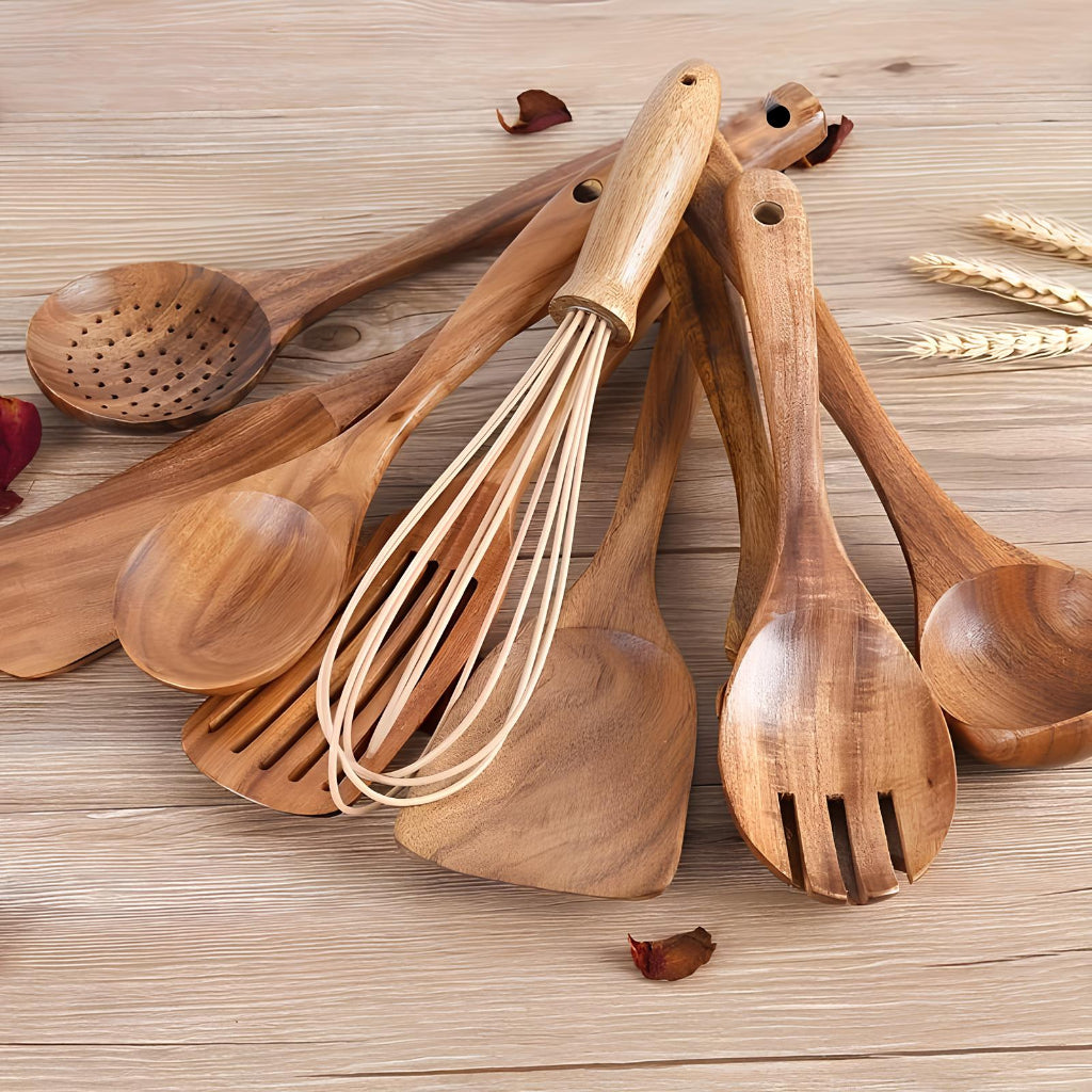 Küchenutensilien Set Holz Kochlöffel Pfannenwender Set
