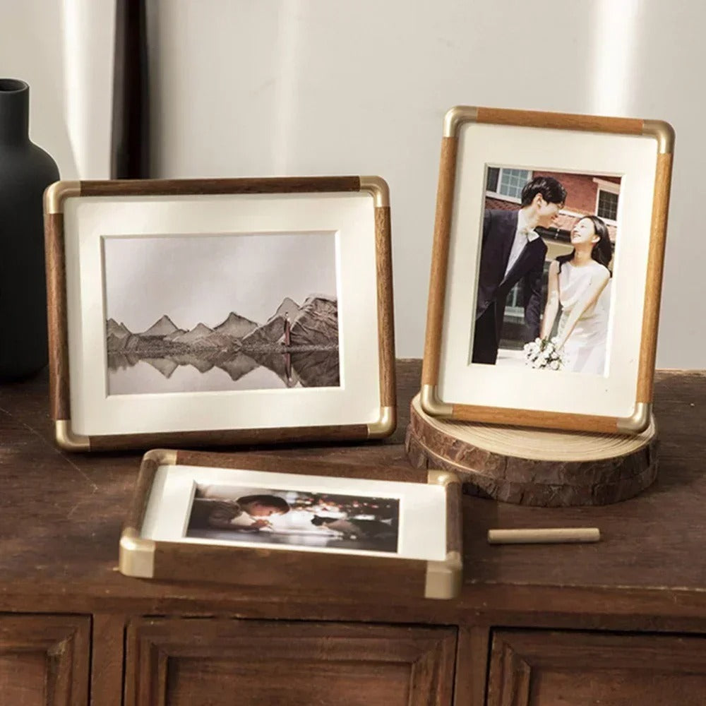 Brooks Tabletop Photo Frame | Vintage Wood & Brass Design