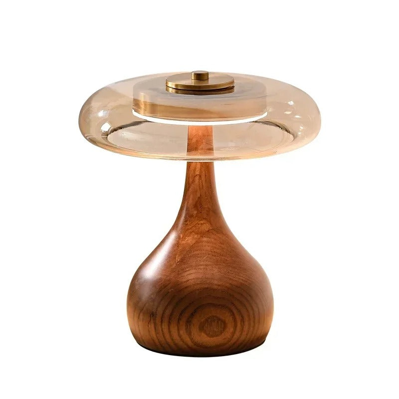 Lampada da tavolo Andi in vetro | Lampada moderna con dettagli in ottone e legno