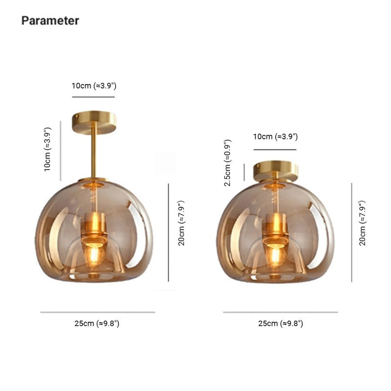 Vintage Bubble Glass Ceiling Light | Retro Amber Glass Pendant