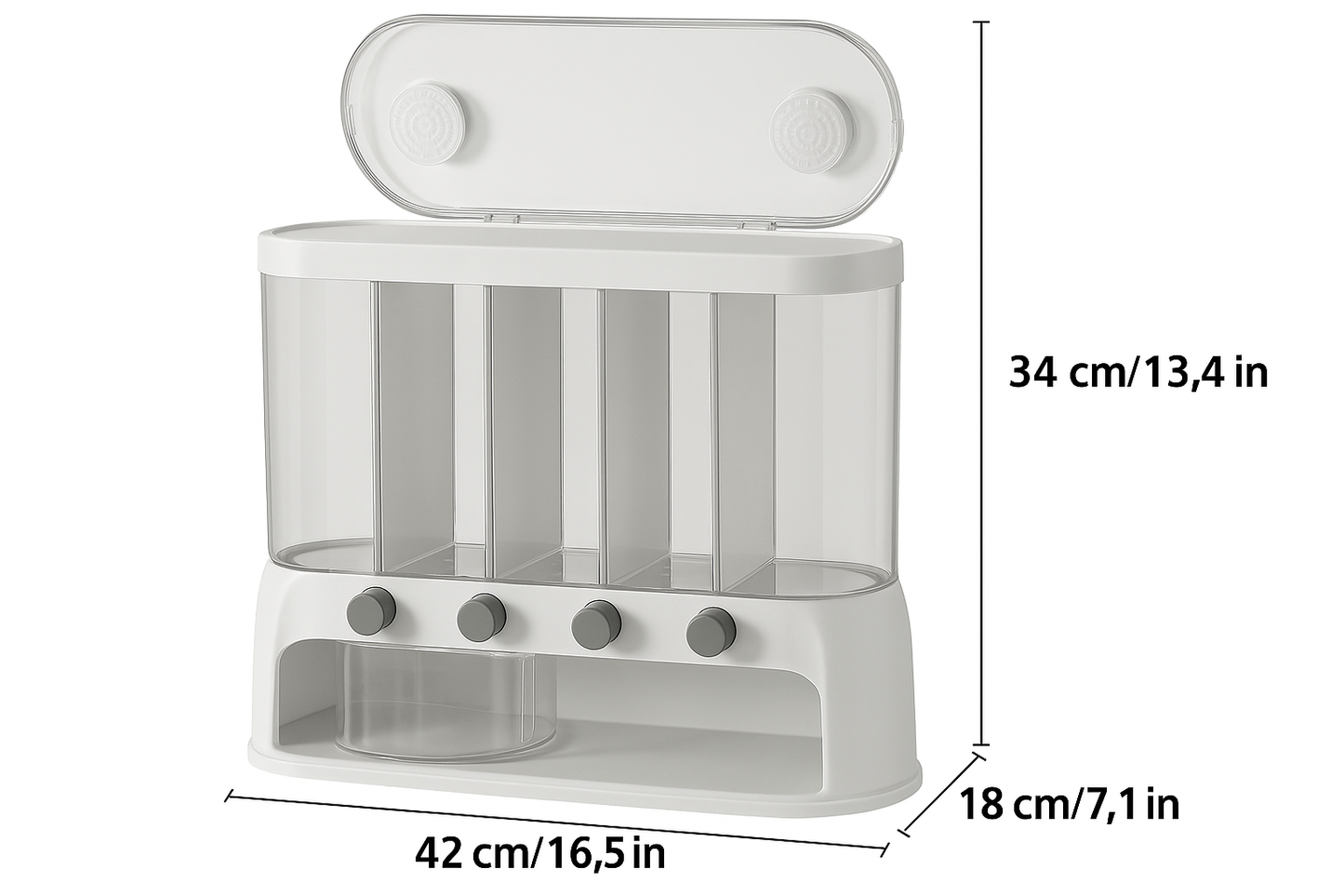 Container de depozitare a cerealelor pentru bucătărie cu mai multe compartimente | Organizator de cămară etanș cu capac rabatabil