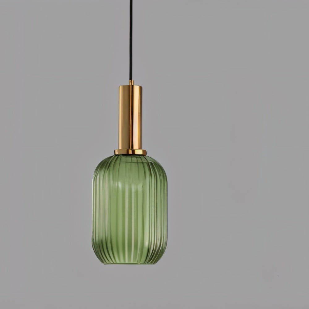 Ribbed Glass Pendant Light | Vintage Luxury with Brass Accents