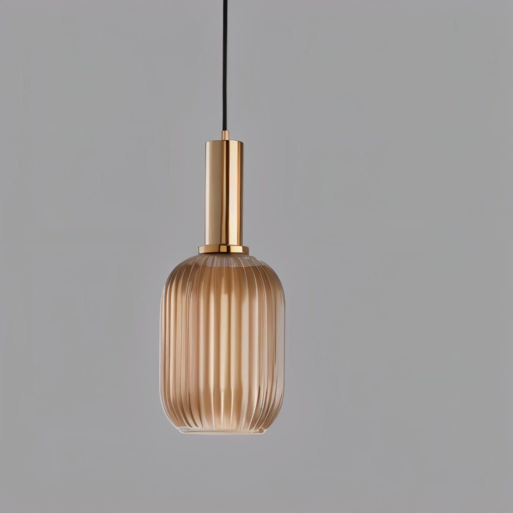 Ribbed Glass Pendant Light | Vintage Luxury with Brass Accents