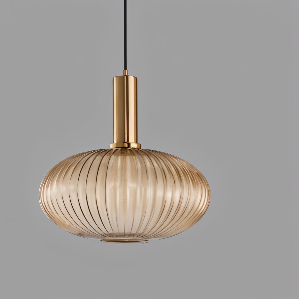 Ribbed Glass Pendant Light | Vintage Luxury with Brass Accents