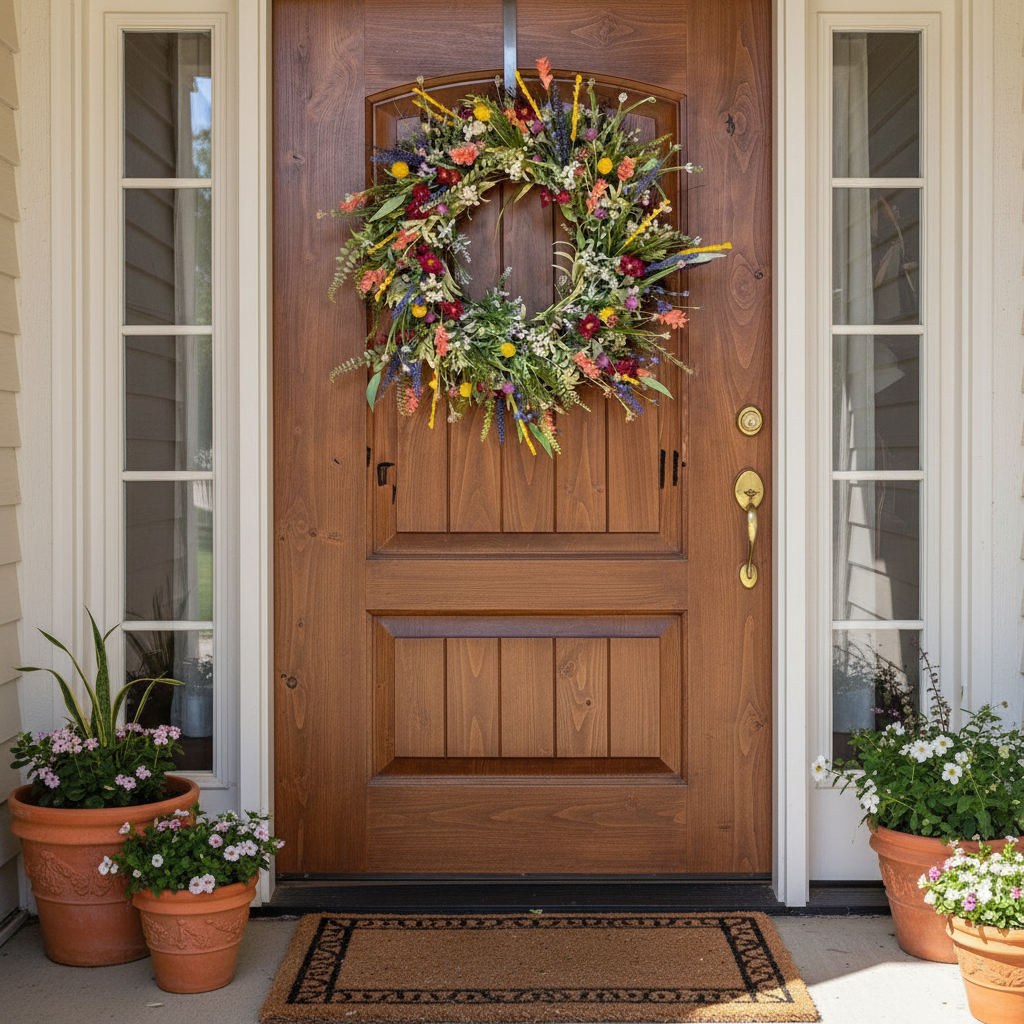 Frühlingskranz für Haustür mit Blumen, saisonale Dekoration – DecorsDeluxe