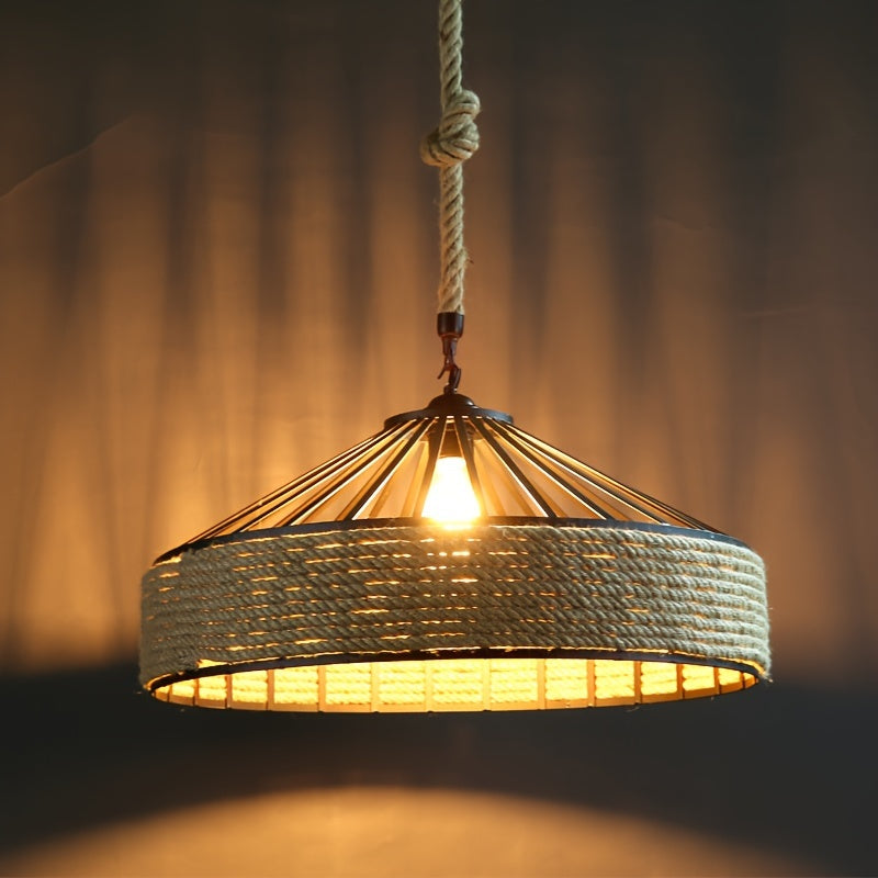 Rustic Hemp Rope Pendant Light | Vintage Farmhouse Ceiling Lamp