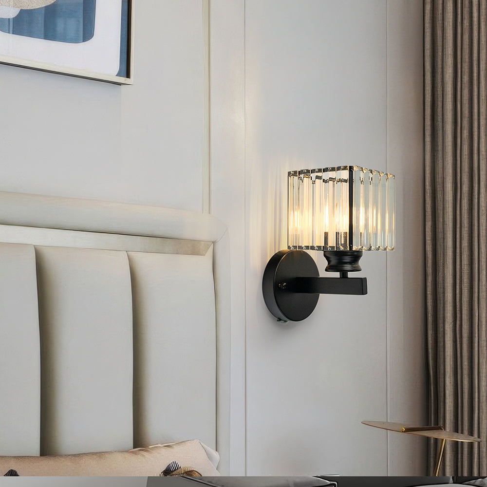 Lampada da parete in cristallo | Applique moderna in vetro e ferro