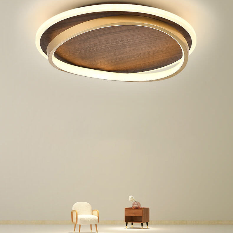 LED Modern Ceiling Lamp | Walnut & Gold Round Design