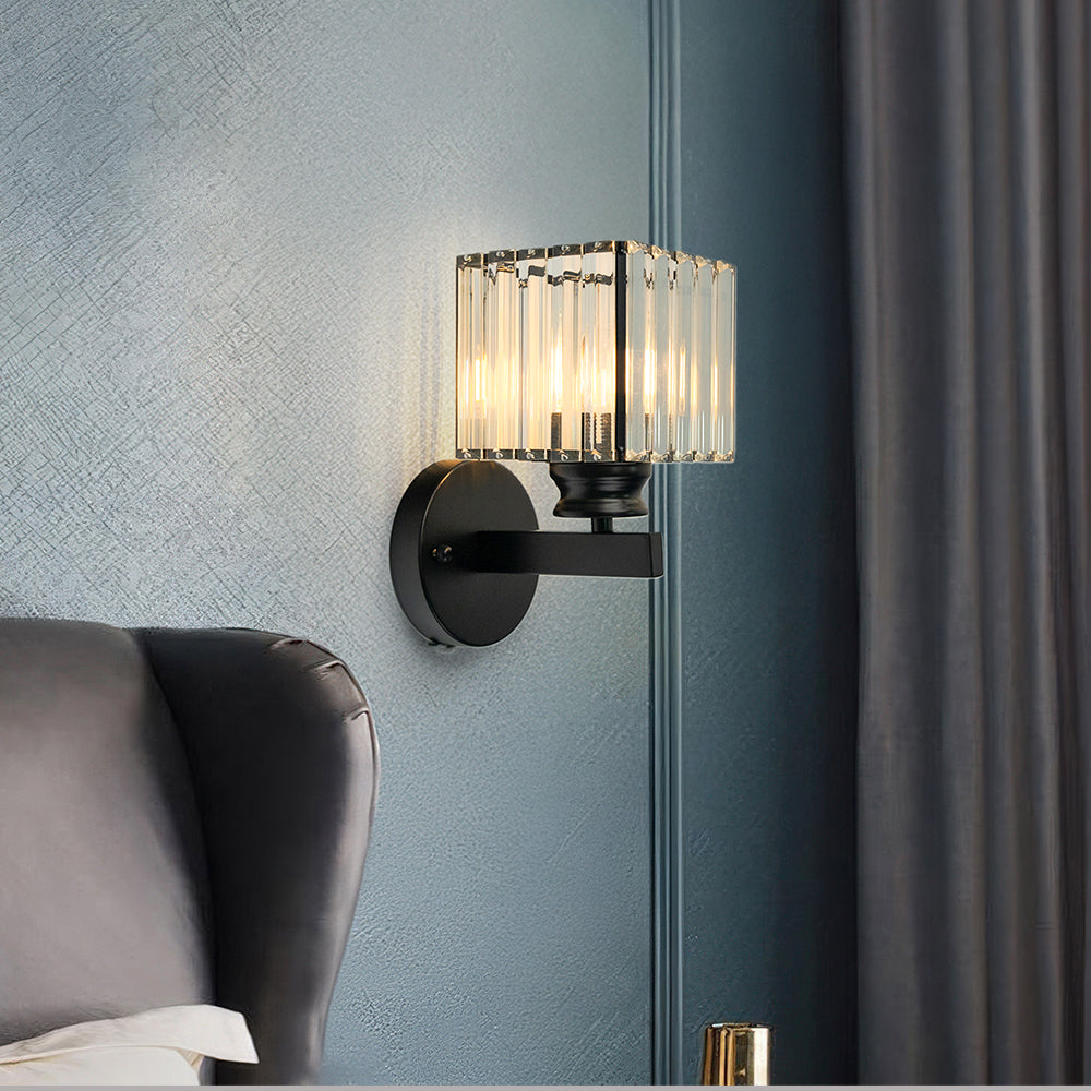 Lampada da parete in cristallo | Applique moderna in vetro e ferro