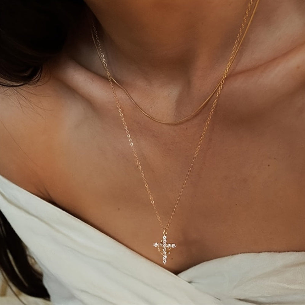 Collana con Ciondolo Croce Corona Regalo Gioiello Fede Festa della Mamma