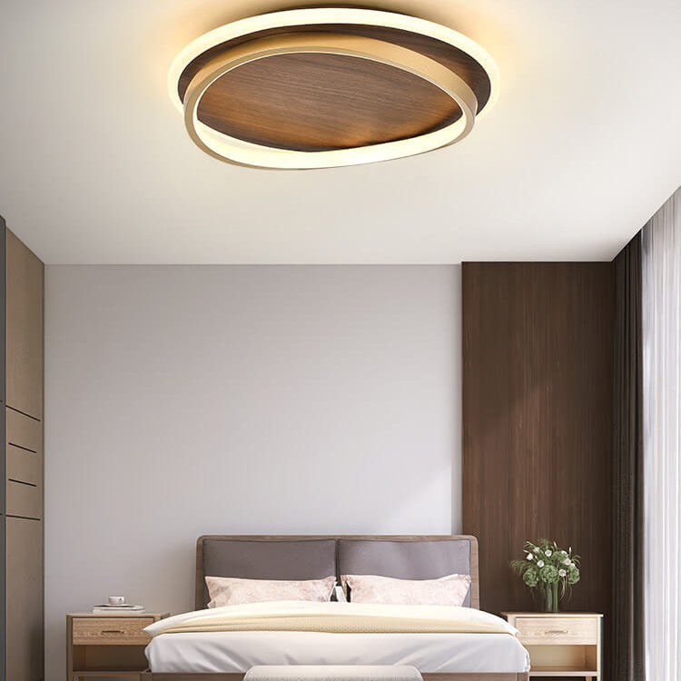 LED Modern Ceiling Lamp | Walnut & Gold Round Design