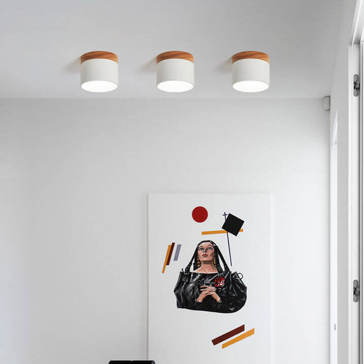 Scandinavian Macaron LED Ceiling Light | Wooden Accent Flush Mount