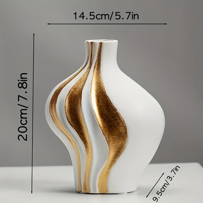 Vază Ceramică Modernă | Neagră și Albă cu Accente Aurii – Decorațiune de Lux pentru Masă și Semineu
