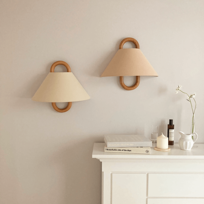 Nordic Wooden Wall Lamp | Minimalist Fabric Shade Sconce