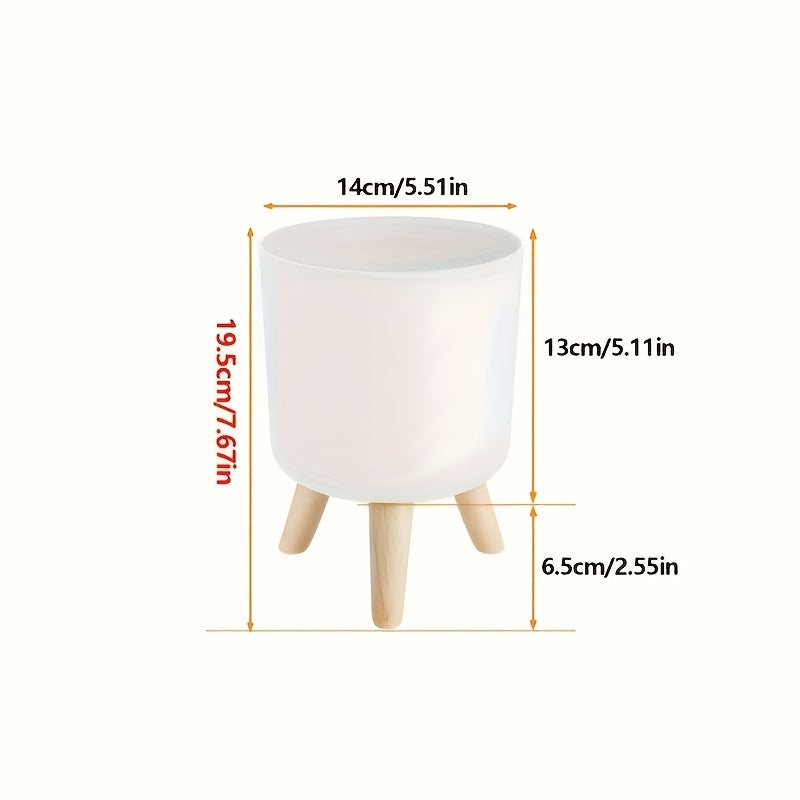 Ghiveci modern rotund cu picioare din lemn | Ghiveci decorativ pentru plante de interior și exterior