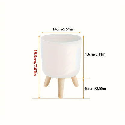 Ghiveci modern rotund cu picioare din lemn | Ghiveci decorativ pentru plante de interior și exterior