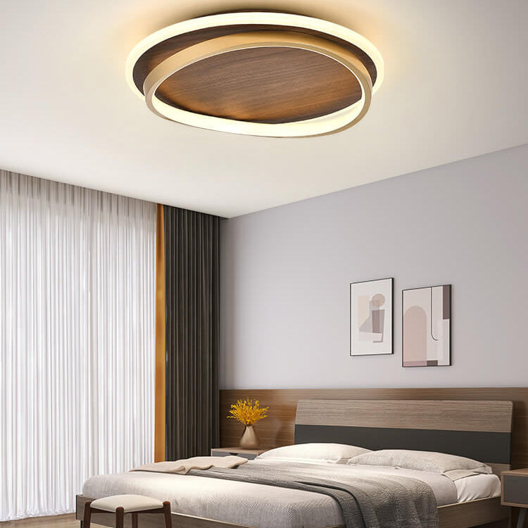 LED Modern Ceiling Lamp | Walnut & Gold Round Design