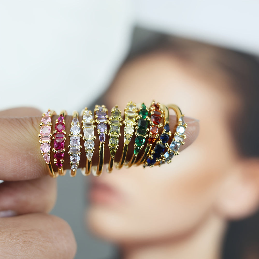Conjunto de Anéis Dourados para o Dia da Mãe, Empilháveis, com Strass, Estilo Boho