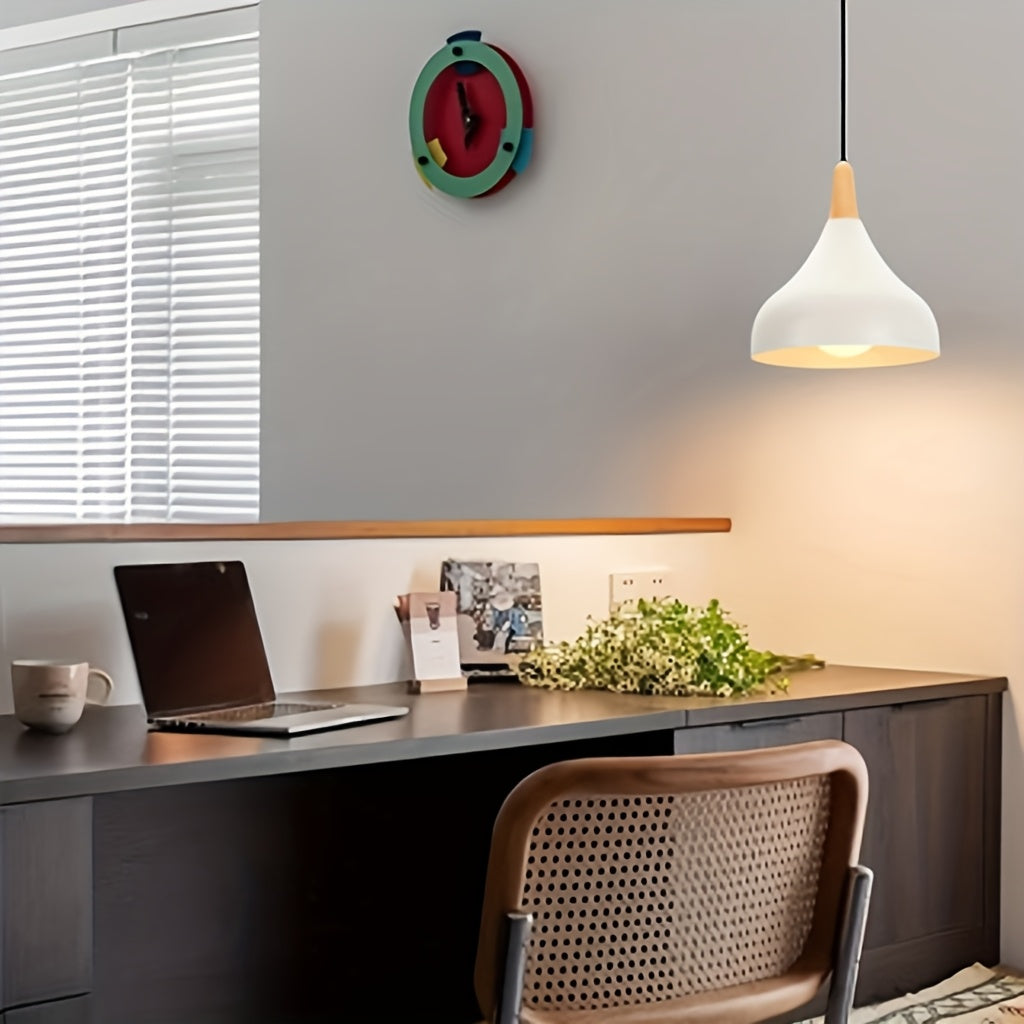 Modern Teardrop Pendant Light | Metal & Wood Hanging Lamp