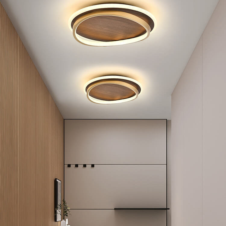 LED Modern Ceiling Lamp | Walnut & Gold Round Design