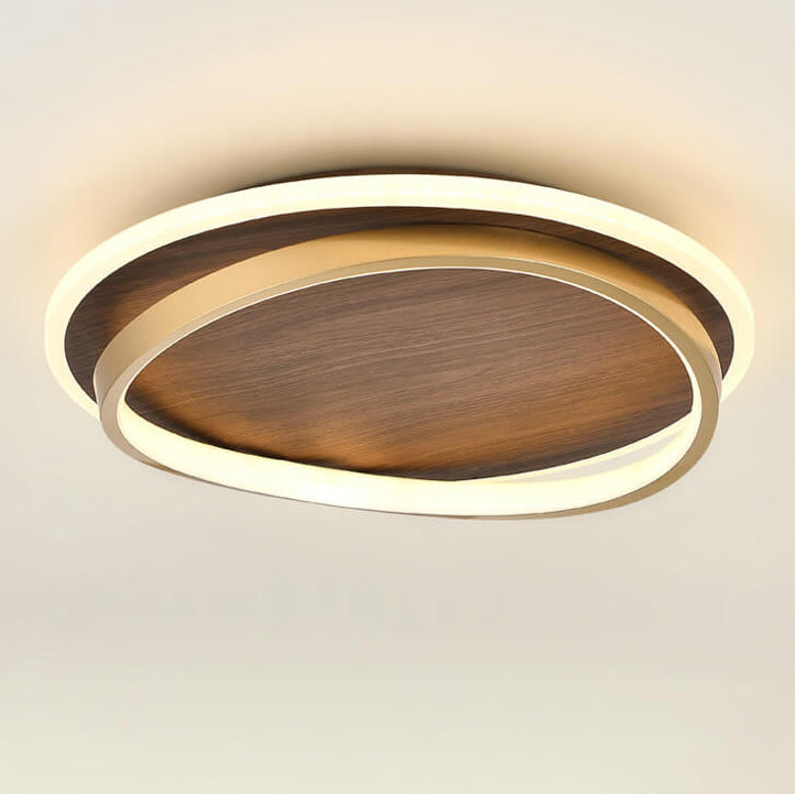 LED Modern Ceiling Lamp | Walnut & Gold Round Design