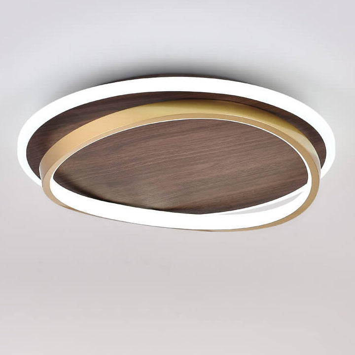 LED Modern Ceiling Lamp | Walnut & Gold Round Design