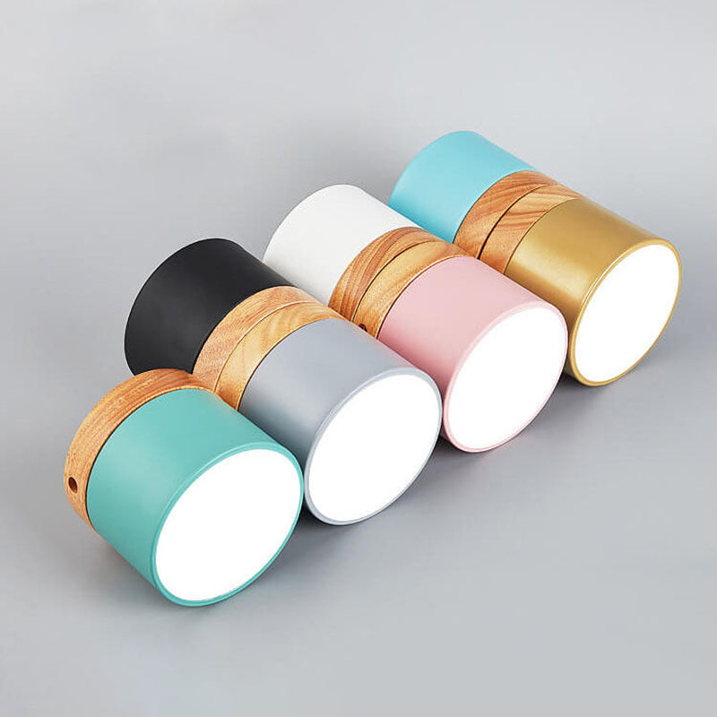 Scandinavian Macaron LED Ceiling Light | Wooden Accent Flush Mount