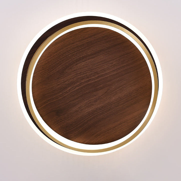 LED Modern Ceiling Lamp | Walnut & Gold Round Design