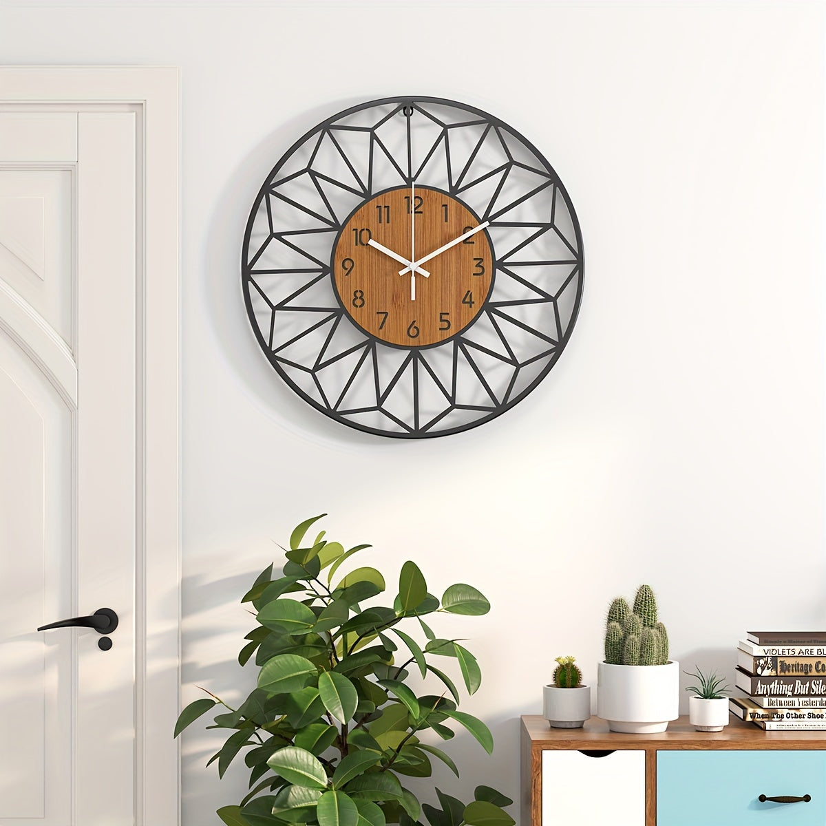 Modern Metal Wall Clock | Wood Grain Centre Design