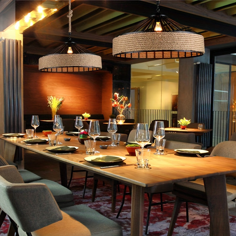 Rustic Hemp Rope Pendant Light | Vintage Farmhouse Ceiling Lamp