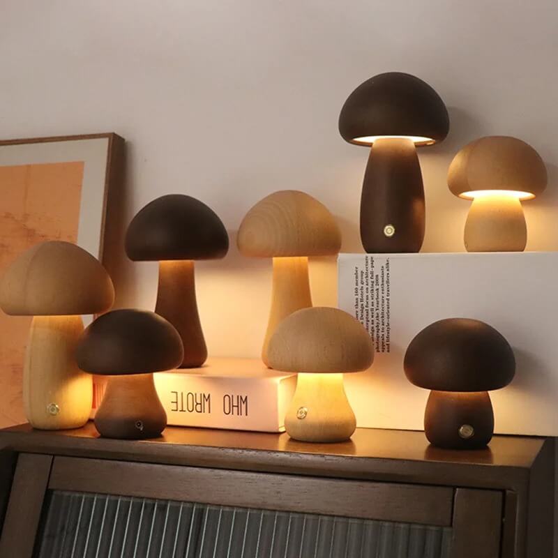 Portobello Mushroom Lamp | Natural Wood Rechargeable Night Light