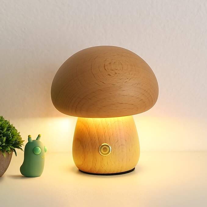 Portobello Mushroom Lamp | Natural Wood Rechargeable Night Light