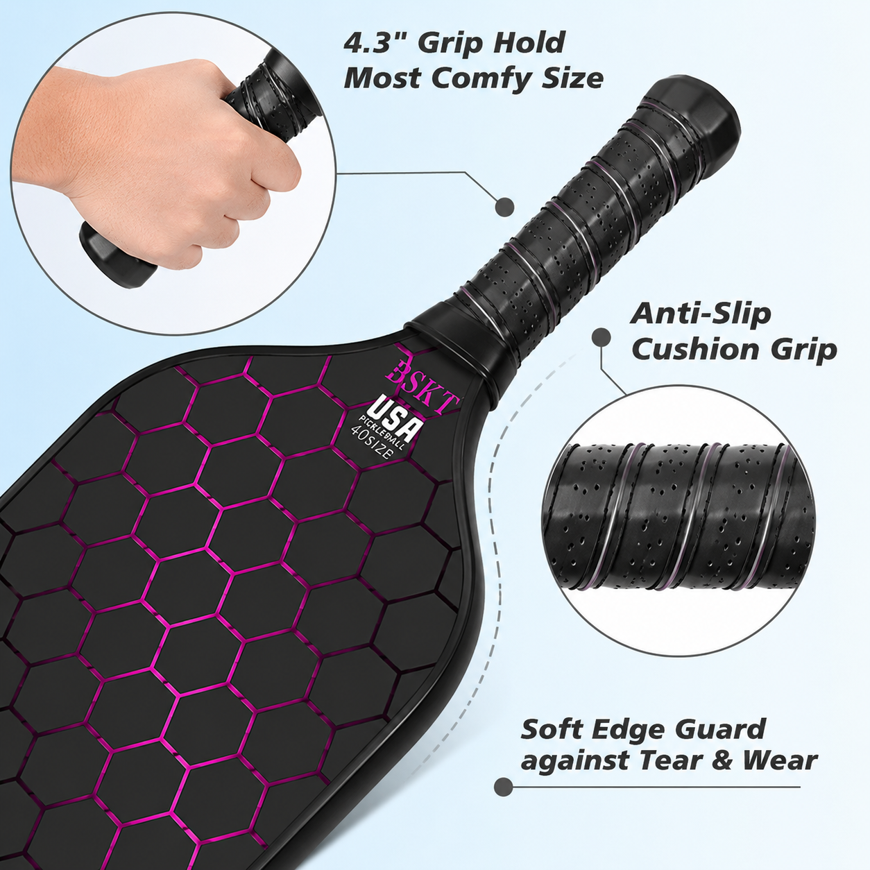 Set di racchette da pickleball leggere in fibra di vetro con palline