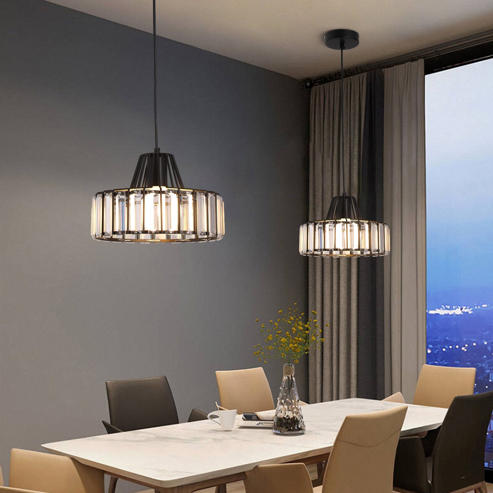 Modern Black Crystal Pendant Light | Elegant Hanging Fixture